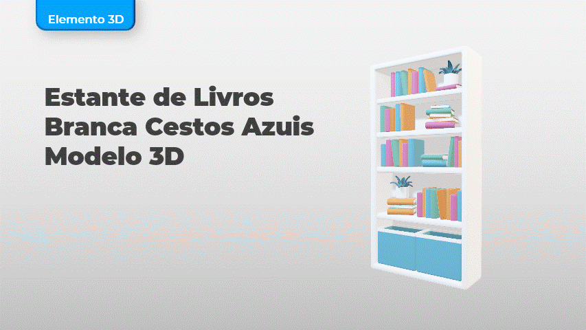 Estante de Livros Branca Cestos Azuis Modelo 3D