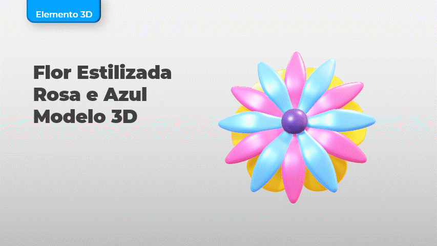 Flor Estilizada Rosa e Azul Modelo 3D