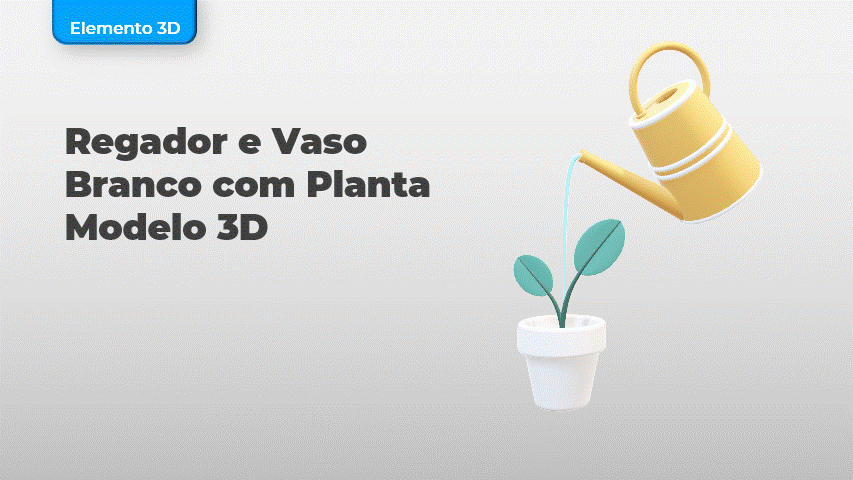 Regador e Vaso Branco com Planta Modelo 3D