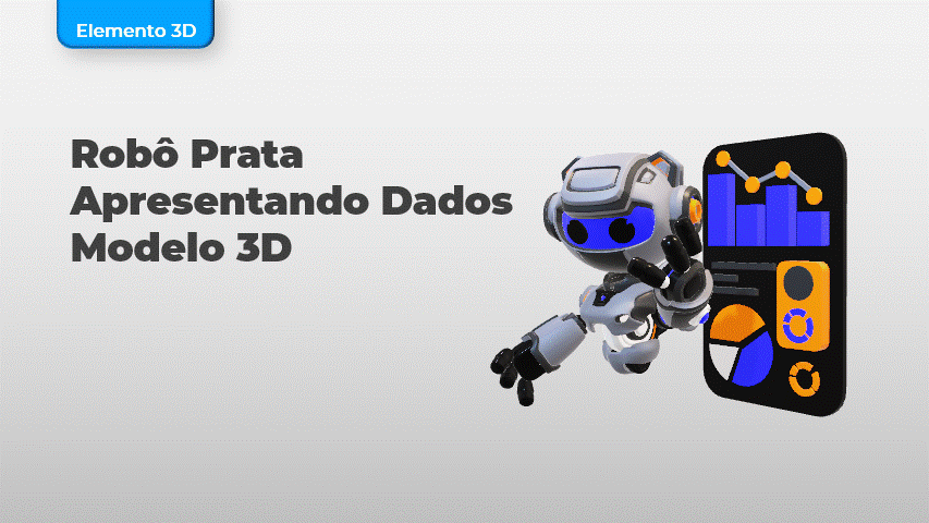 Robô Prata Apresentando Dados Modelo 3D